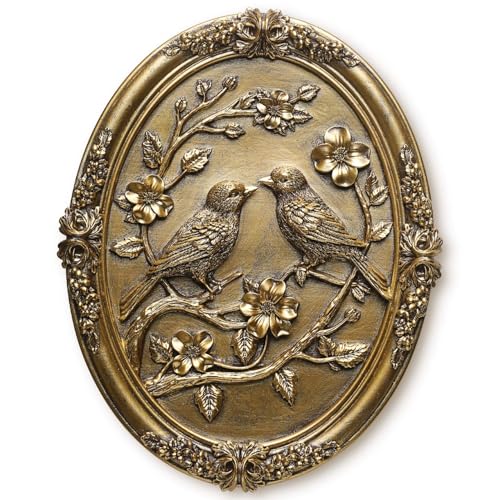 Vintage Bird Wall Sculpture,Antique Wall Decor,Retro Art Birds Sculpture,Hand Painted Wall Decoration with Embossed Couple Birds Design,Vintage Wall Decor for Living Room Bedroom Dining Room Hallway, Housewarming Gifts - color: Gold Birds