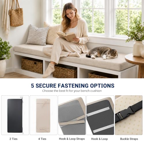 Custom Bench Cushion for Outdoor/Indoor Furniture, Custom Size & Shape, Bench Pad for Bay Window Seat, Patio Bench, Swing, 75D High Resilience Sponge, Non-Slip Bottom