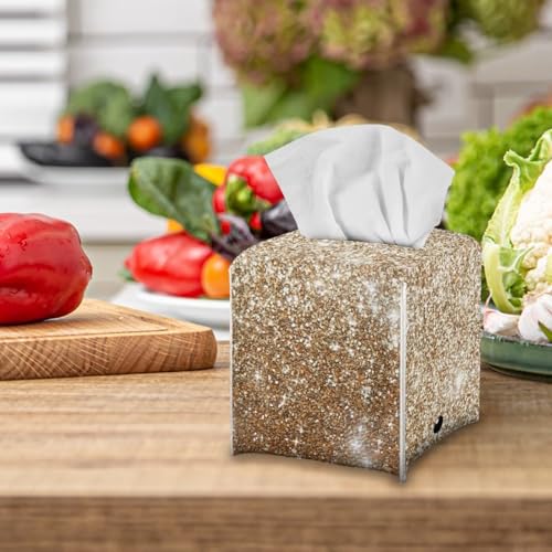 Gold Square Tissue Box Holder with Bottom Belt Foldable Napkin Facial Tissue Holder Dispenser Home Car Office Paper Organizer - color: Gold