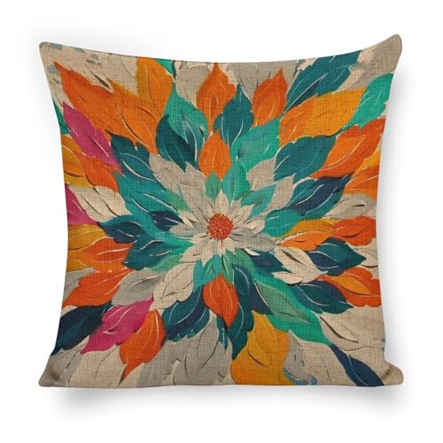 Oil Painting Dahlia Throw Pillow Covers Linen Pillow Cases 18x18 Inch Square Cushion Pillowscover Modern Farmhouse Decor for Sofa Bedroom Living Room Car - color: Oil Painting Dahlia, size: 18" x 18" (Pack of 1)
