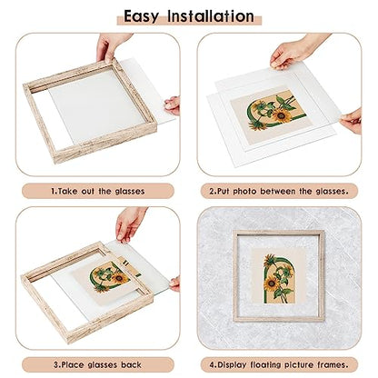 MUYE 5x7 Floating Frames Distressed Beige White Wood Pattern,Double Glass Picture Frame Display Any Size Photo up to 5x7,Wall Mount or Tabletop,2 Pack - color: Beige, size: 5x7