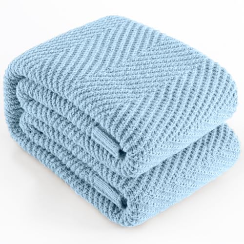 Knitted Throw Blanket for Couch, 60X80 Chevron Bed Knit Throws | Light Blue Lightweight Living Room Decor, Super Soft Boho Bedding Blankets, Cozy Herringbone Textured, Chair Sofa Cover - color: Light Blue, size: Twin (60"x80")