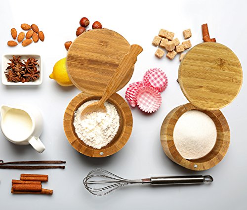 Estilo 2 pc Premium Bamboo Salt and Pepper Bowls, Wooden Spice Containers with Magnetic Swivel Lids, Perfect for Salt, Spice, Sugar, Pepper - style: 2-Pack