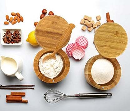 Estilo 2 pc Premium Bamboo Salt and Pepper Bowls, Wooden Spice Containers with Magnetic Swivel Lids, Perfect for Salt, Spice, Sugar, Pepper - style: 2-Pack