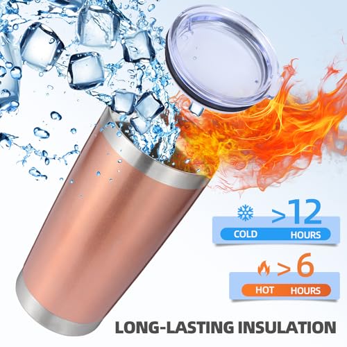 Volhoply 20oz Stainless Steel Tumbler with Lid and Straw Bulk 4 Pack,Double Wall Insulated Travel Ice Coffee Mug Fits Cup holder,Powder Coated Cups for Hot/Cold Drinks,Gifts for Women（Rose Gold,4 Set） - color: Rose Gold