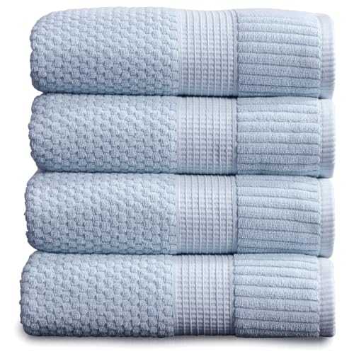 4 Pack 100% Cotton Bath Towels | Blue Towels | Oeko‑TEX Standard 100 | Soft & Absorbent, Quick‑Dry | Trinity Collection - Chambray Blue - color: Chambray Blue, size: Bath Towels (4 Pack)