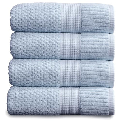 4 Pack 100% Cotton Bath Towels | Blue Towels | Oeko‑TEX Standard 100 | Soft & Absorbent, Quick‑Dry | Trinity Collection - Chambray Blue - color: Chambray Blue, size: Bath Towels (4 Pack)