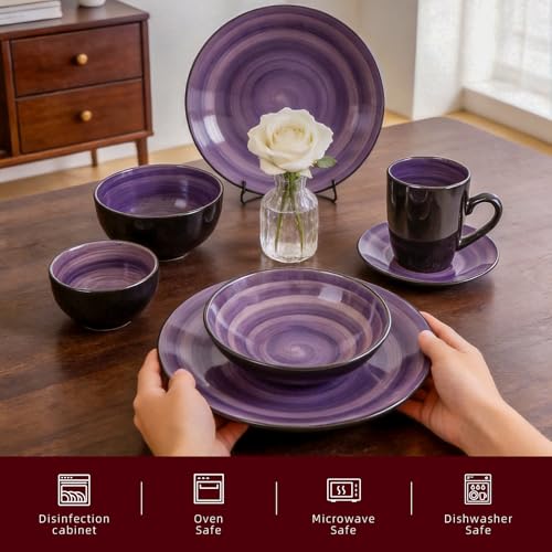 Stoneware Sonoma 56pc Dinnerware Set, Black + Speckled Spin Wash Purple - color: Purple