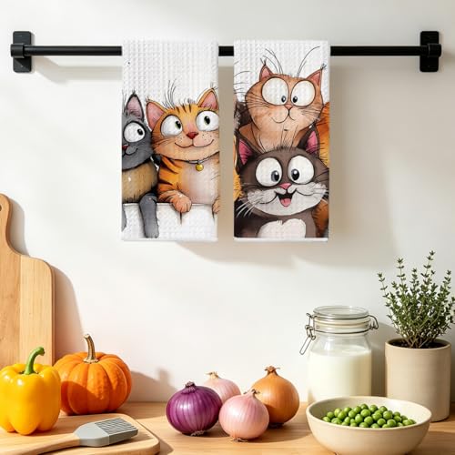 Jztco 2 Pcs Cute Cat Kitchen Towels, Cats Gifts Soft Absorbent Hand Towel - color: Multi 1431