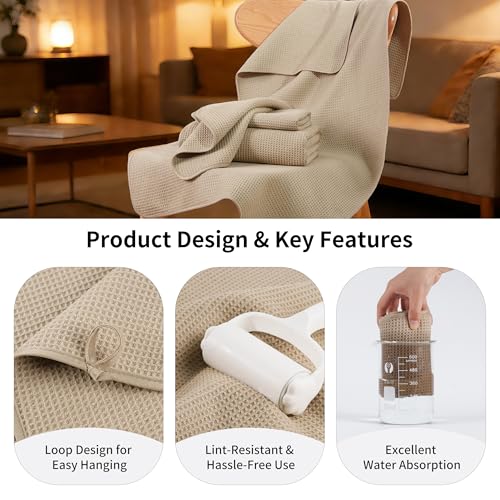 MICROFI Waffle Weave Bath Towel Set, Microfiber, 4 Pieces (Body/Hair/Hand/Face), Quick Dry, Lightweight, Super Absorbent, Lint Free, 380 GSM (Beige) - color: Beige