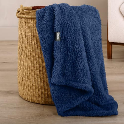 Bare Home Faux Shearling Blanket (Full/Queen, Solid Dark Blue) | Blanket for Bed, Sofa, Couch, Camping, Travel, and Gifts, Warm & Lightweight, Fluffy & Soft - color: 05 - Solid Dark Blue, size: Full/Queen