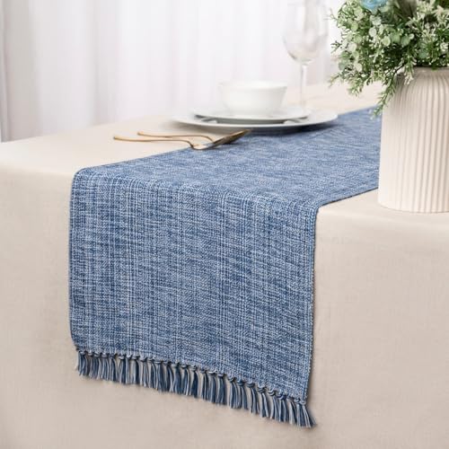 100% Cotton Table Runner - 72x13 Inch, Chambery Textured Table Runner, Durable & Elegant for Dining Table, Wedding, Restaurant, Oeko-TEX Certified - Blue - color: Blue