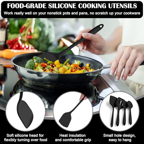 HaWare 14 PCS Silicone Cooking Utensils Set, Kitchen Utensils, Black - color: Black