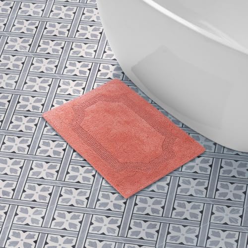 Laura Ashley - Reversible Cotton Bath Mat, Premium Bathroom Décor, Machine Washable Bathroom Rug, Highly Absorbent, 17"x24", Coral (Pack of 6) - color: Coral, size: 1'5" x 2' (Rectangular) (Pack of 6)