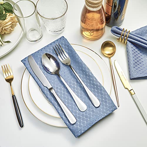 Light Blue Jacquard 17x17 Square Polyester Cloth Napkins Set of 8 | Waterproof, Stain Resistant, Shrink Proof, Washable, fabric, Outdoor, Dining, Wedding, Kitchen, Party, Banquet, Reusable - color: Light Blue