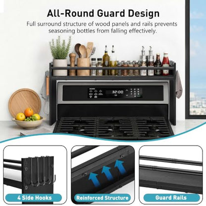 Noodle Board Stove Cover and Over the Stove Spice Rack Combo Set | Expands Countertop Space, Stove Top Cover Used as Serving Tray, Sink Cover, Spice Shelf with 4 Hooks, Farmhouse Decor, Black - color: Set - Black