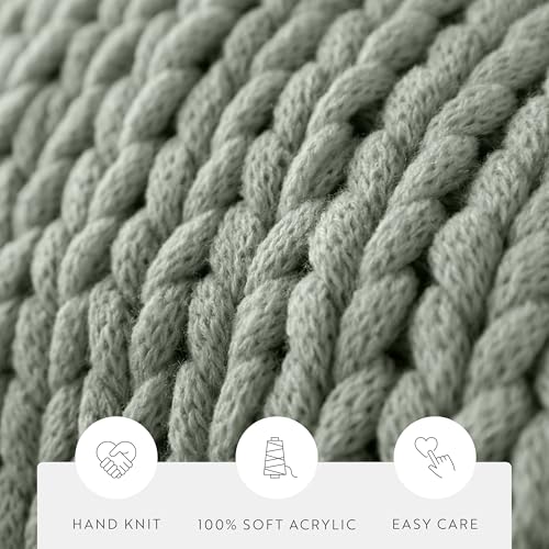 Merit Linens Chunky Knit Throw Blanket - One Size Eucalyptus - color: Chunky Hand-knit Eucalyptus