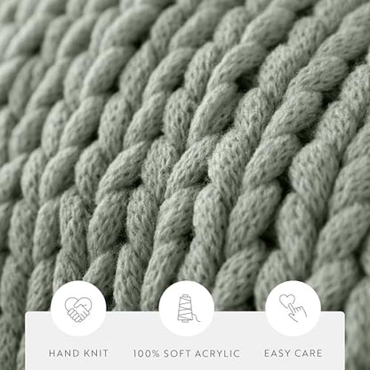 Merit Linens Chunky Knit Throw Blanket - One Size Eucalyptus - color: Chunky Hand-knit Eucalyptus