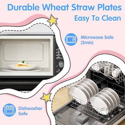 Quatish 16 PCS Unbreakable Reusable Plastic Plates,8 inch Dishwasher & Microwave Safe Dinner Plate, Easy-to-Clean Lightweight,Portable for Kitchen & Picnics Wheat Straw Plates （Beige） - color: Beige