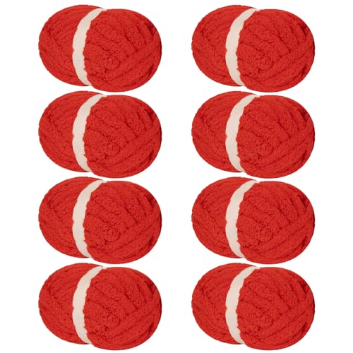Franel Red Chunky Chenille Yarn for Hand Knitting Blanket (8 Pack, Total 64oz) - Shed-Resistant Fluffy Jumbo Yarn for Crocheting, Super Bulky Big Yarn for DIY Throw, Pre-Wound & Tangle-Free - color: 05