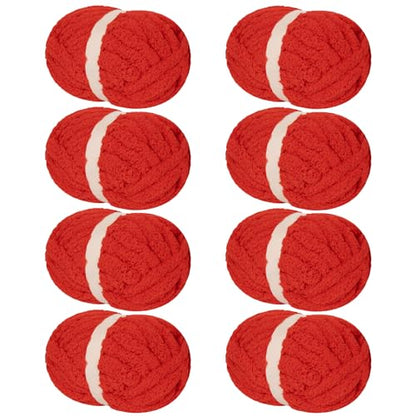 Franel Red Chunky Chenille Yarn for Hand Knitting Blanket (8 Pack, Total 64oz) - Shed-Resistant Fluffy Jumbo Yarn for Crocheting, Super Bulky Big Yarn for DIY Throw, Pre-Wound & Tangle-Free - color: 05