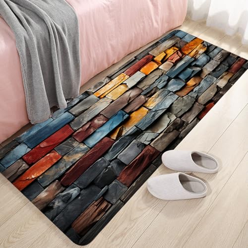 Non-Skid Low Pile Sponge Foam Door Entry Rug for Bathroom Mat,Separate Tub Shower Skid Proof Rugs, Home 3D Optical Illusion Rug Non Slip Bath Mats Welcome Mat 47 x 17.5 inches - color: Multi15