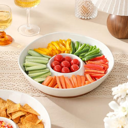 MALACASA Ceramic Chips and Dip Serving Tray, 12 Inch Dip Serving Tray | Free-Form Divided Ceramic Chips and Dip Bowls for Parties, Hosting and Entertaining, White - color: White