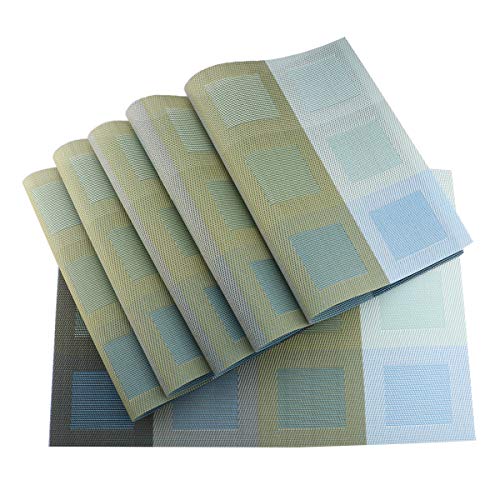 Set of 6 Placemats for Dinning Table, Luxury PVC Woven Vinyl Table Mats,Washable and Heat Insulation Kitchen Place Mats (6 pcs, Red) - color: Blue-square
