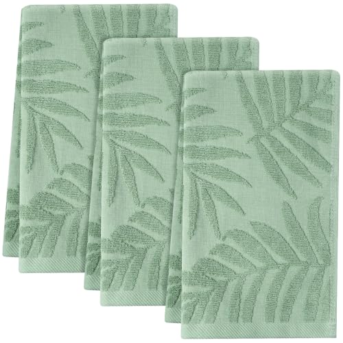Shemilly 3 Pack Sage Green Leaves Hand Towels 100% Cotton,13.7x29.5 Inch | Soft Green Leaves Decorative Towel for Spring Summer Home Bathroom Kitchen Decor Gift - color: Sage Green Leaves