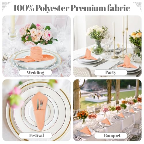 PLOYMONO Peach Cloth Napkins - 8 Pack 17" x 17" Washable Polyester Napkins | Heavy Duty 180 GSM Cloth Napkins with Hemmed Edges - Great for Restaurants, Weddings, Parties, Banquets Dinner - color: Peach