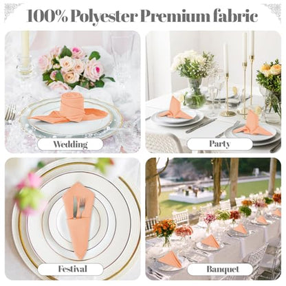 PLOYMONO Peach Cloth Napkins - 8 Pack 17" x 17" Washable Polyester Napkins | Heavy Duty 180 GSM Cloth Napkins with Hemmed Edges - Great for Restaurants, Weddings, Parties, Banquets Dinner - color: Peach