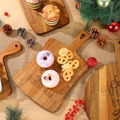 SiliFine 4 Pcs Acacia Wood Cutting Boards with Handles, Christmas | Thick Butcher Block, Reversible Surface, Natural Acacia Hardwood, Assorted Sizes Nest for Storage, Easy-grip Handle Design - style: Christmas