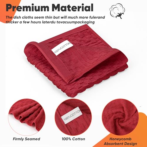 Oven Mitts Kitchen Towels and Dishcloths with Pot Holders Sets, Oven Gloves Hot Pads 500°F Heat Resistant with Silicone Grip, Include 2 Cooking Gloves/2 Potholders/4 Kitchen Towels/4 Dish Towels-Red - color: Red
