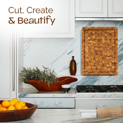 Yes4All Durable Teak Cutting Boards for Kitchen, [20''L x 15''W x 1.5” Thick] Large End Grain Cutting Board, Pre Oiled Wood Cutting Boards, Thick Chopping Board w/Juice Grooves and Easy Grip Handle - size: 20"L x 14.9"W, style: Teak