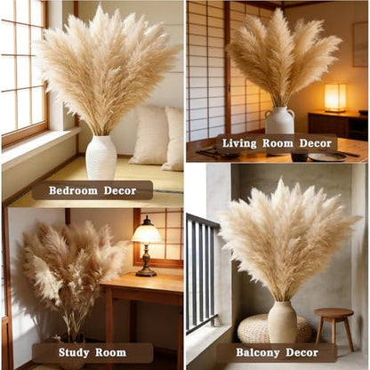 12 Stems 46" Tall Pampas Grass Decor Extra Fluffy Natural Dried Flowers | for Floor Vase Large Dried Pampas Grass, for Home Living Room, Boho Wedding Decor, Modern Farmhouse Floral Arrangements