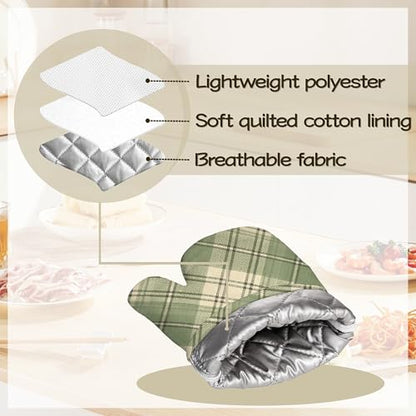 Green Plaid Oven Mitts and Pot Holders Set of 4, Heat Resistant Non Slip Kitchen Gloves Hot Pads, Chef Cooking Baking Gifts for Women Bakers, Kitchen Gifts for Cooking Lover Cooks Mom - color: Green Plaid