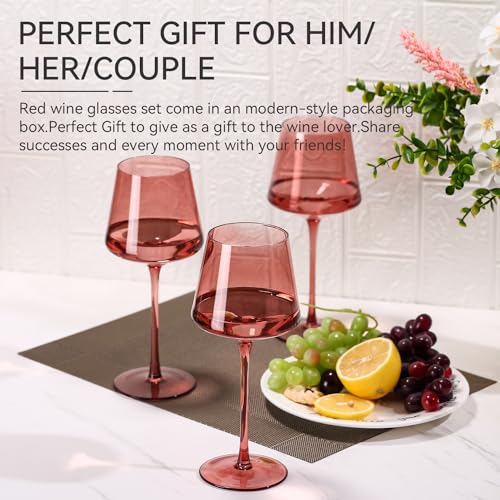 Rose Wine Glasses Set of 6,18oz Rose Wine Glassware Gift Set for Wife & Mom-Colorful Hand Blown Glass Drinkware for Red White Wine - color: Rose