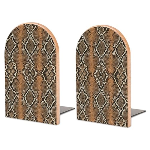 Snake Skin Print Book Ends Decorative Bookends for Shelves Wood Book Stopper for Home Office Desk to Hold Books 6.7x4.7 Inch Bookshelf Decor 1 Pair - color: Style
