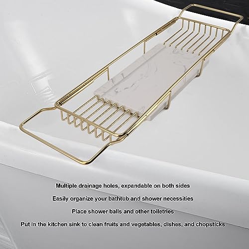 Marhynchus Metal Marble Bathtub Rack, Bathtub Caddy Tray Stainless Steel Shower Caddy Tray with Extending Sides, Bathroom Trays (Gold White) - size: Gold White