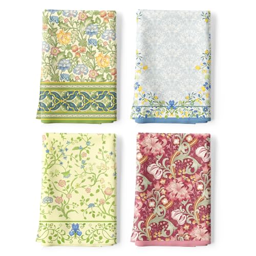 Boho Floral Tea Towels, 100% Cotton Kitchen Towels, Set of 4 | 18.9 x 27.5 in / 48 x 70 cm, Lightweight Woven Dish Cloth with Flower Print for Kitchen Decor, Housewarming Gift - color: Leaves