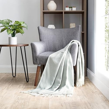 Merit Linens Herringbone Throw Blanket - One Size Eucalyptus - color: Herringbone Eucalyptus