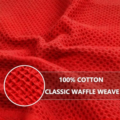 100% Cotton Waffle Weave Kitchen Dish Cloths, 6 Pack Ultra Soft Absorbent, Quick Drying Dish Towels, 12x12 Inches, Dish Rags for Drying Dishes & Daily Kitchen Use (Red) - color: Red