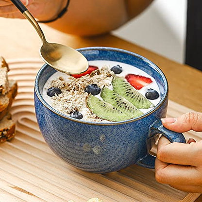 KOOV Ceramic Soup Mug with Handles, Large Coffee Mug, 24 Ounce Big Mug Microwave Safe, Coffee Mugs Set of 4, Reactive Glaze (Reactive Blue) - color: Reactive Blue
