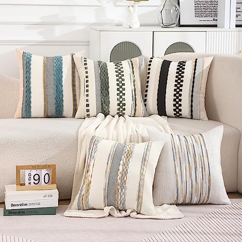 Boho Throw Pillow Covers 18x18 inch Set of 2 Black Cream | Stripe Pillow Covers,Farmhouse Cushion Case,Chenille Pillow Cases,Neutral Pillowcase for Sofa Couch Bed - color: Black Stripe, size: 18" x 18" (Pack of 2)