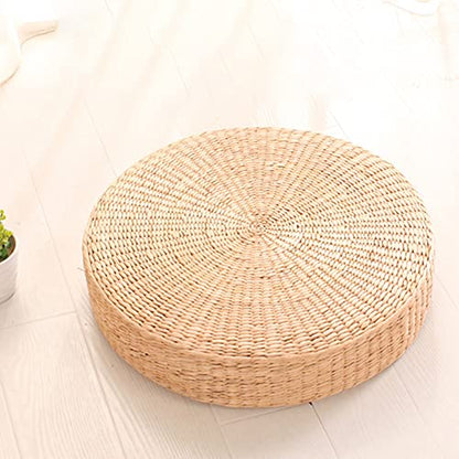 Braided Tatami Floor Cushion - 15.35"/17.3" Round Thickened Pillow for Adults, Natural Straw Meditation & Yoga Seat, Indoor/Outdoor Use (45cm/17.3") - size: 45cm/17.3"