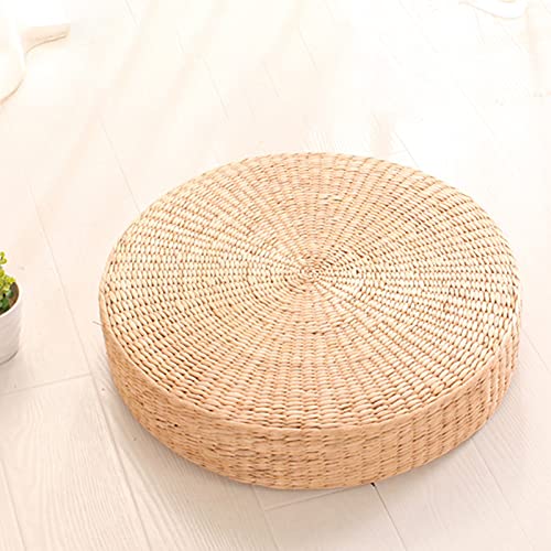 Braided Tatami Floor Cushion - 15.35"/17.3" Round Thickened Pillow for Adults, Natural Straw Meditation & Yoga Seat, Indoor/Outdoor Use (45cm/17.3") - size: 45cm/17.3"