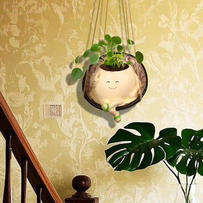 Swing Chair Planter Pot, Hanging Smiley Face Flower Pots, Funny Cute Head Succulent Planter for String of Pearls Indoor & Outdoor Plants
