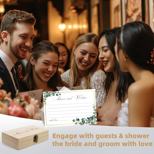 Eucalyptus Wedding Advice and Wishes Cards with Gift Box - 60 Greenery Marriage Advice Cards for Bride and Groom - Bridal Shower Games and Wedding Guest Book Alternative for Reception - color: EUCALYPTUS
