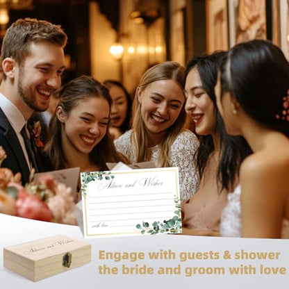 Eucalyptus Wedding Advice and Wishes Cards with Gift Box - 60 Greenery Marriage Advice Cards for Bride and Groom - Bridal Shower Games and Wedding Guest Book Alternative for Reception - color: EUCALYPTUS