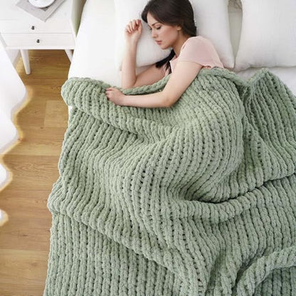 Sage Green Chunky Knit Throw Blanket, Knit Throw Blanket for Couch 50"x60" | Handmade Cable Knit Crochet Blanket, Cozy Knot Green Knitted Throw Blankets, Light Green Chenille Blanket for Bed Sofa Home - color: Light Green